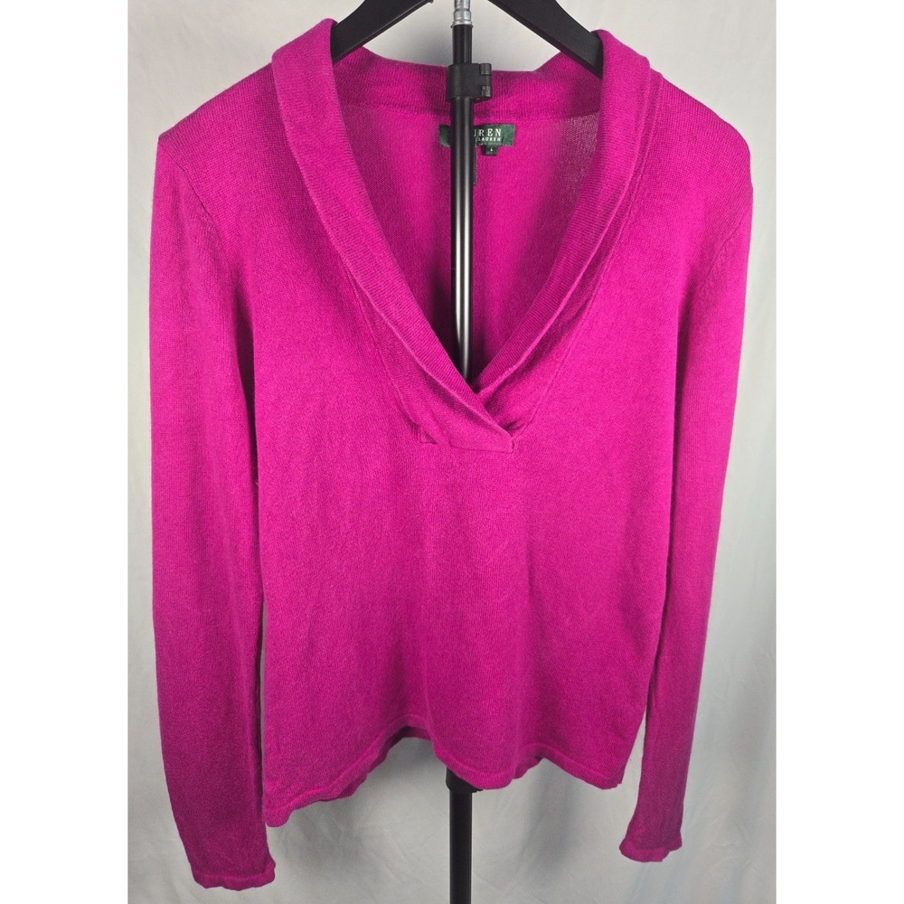 Lauren Ralph Lauren Fuschia Pink Silk Cashmere Sweater Sz L Old Money Preppy